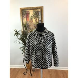 Liz Claiborne Women's Black Jacket M Lined Notched Lapel 3/4 Sleeve Mob Wife